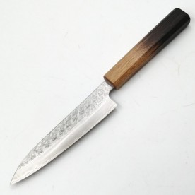 越前数馬　吹雪　ペティナイフ　140mm　粉末ハイス鋼SG2　鎚目打　焼漆八角柄
